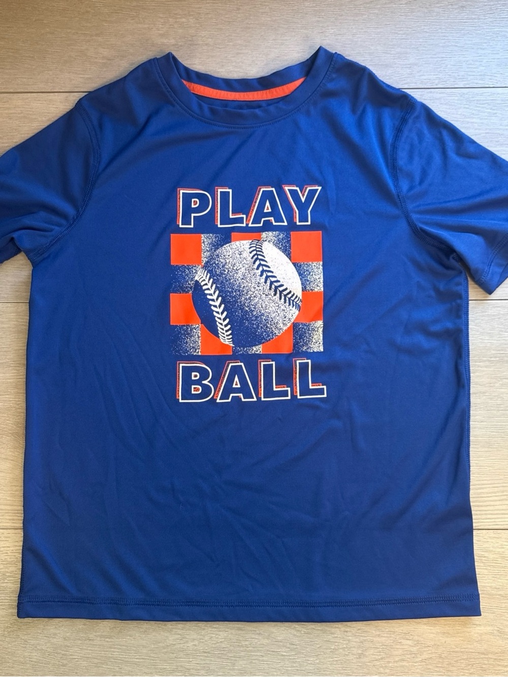 All In Motion Boys Large 10/12 Shirt Blue Play Ball Baseball Activewear Graphic